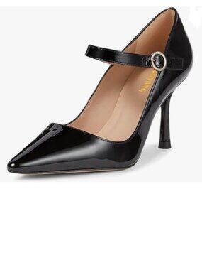 Maiyang Black Pointed Toe Mary Jane Pumps Circle Buckle High Heels Dress Shoes